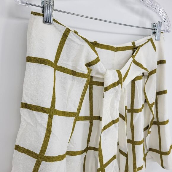 Anthropologie Sancia windowpane shorts front tie small white green womens - Picture 8 of 8